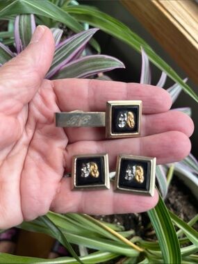 Vtg Comedy Tragedy Theater Masks Tie Bar Clip & Cuff Links Drama Actor **READ**